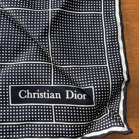 CHRISTIAN DIOR SQUARE BLUE AND WHITE SILK SCARF - Picture 2 of 6